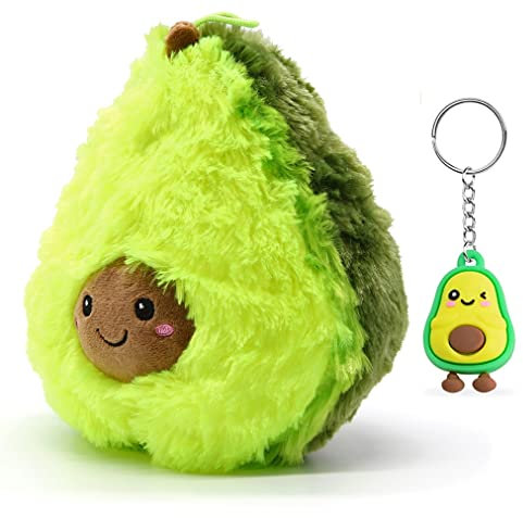 Soma Plüsch-Kissen Avocado Sofa-Rückenkissen Rund Lebensmittel Spielzeug Kuschel-Tier Plüsch-Tier Toy Früchte grün (Avocado 20 cm) + GRATIS Schlüsselanhänger