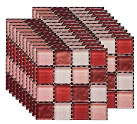 FBBULES 20PCS Autocollant Carreau, Auto-Adhésif Autocollant Fond D'écran Résistant à la Chaleur Étanche Dosseret pour Cuisine Salle Bâton Mosaïque Rose (10 x 10 cm / 4 x 4 Pouces)