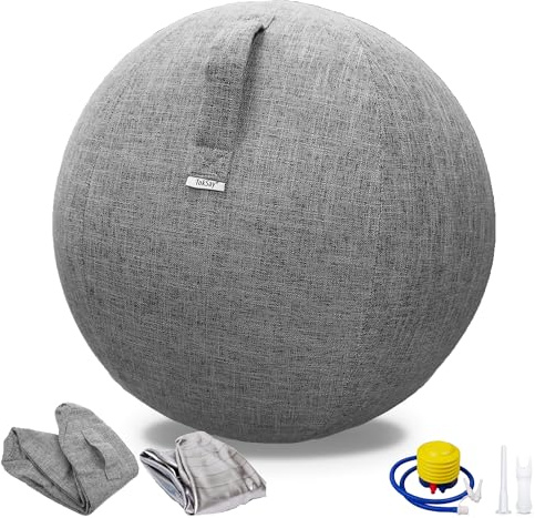 TokSay Exercise Ball Chair for Home Office - 25IN Yoga Ball with Leathaire Cover - Anti-Burst Stability Ball for Pregnancy, Balance & Active Sitting - Pump Included (Gray)