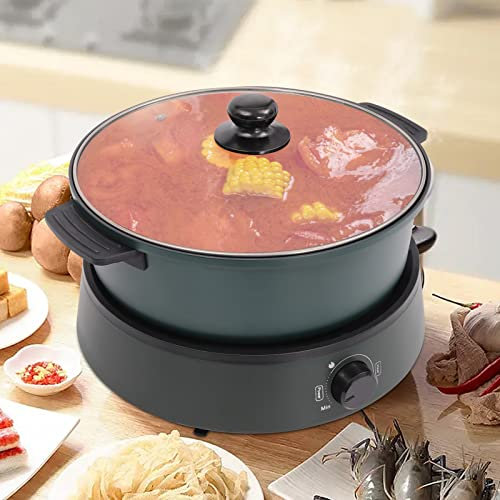 1350W Electric Hot Pot Cooker 4L Electric BBQ Grill Pot Separate Design Multifunctional for 1-5 People Shabu Hot Pot with Tempered Glass Lid for Party, Family and Friend Gathering, Non-Stick (Green)