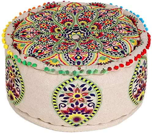 MARRAKESCH Pouf Hocker aus Baumwolle Hakika Inklusive Füllung ø 50cm Rund Bodenkissen als Orientalische Dekoration