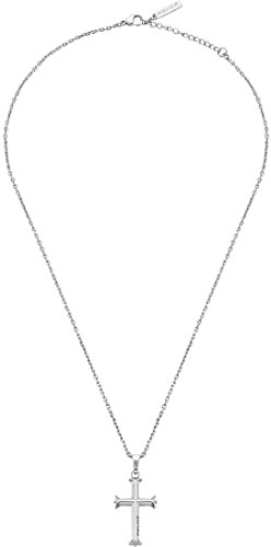 Police Herren Halskette Tacoma II aus Edelstahl, mit Kreuz-Anhänger und Karabinerverschluss, 50 cm größenverstellbar, PEAGN0010601