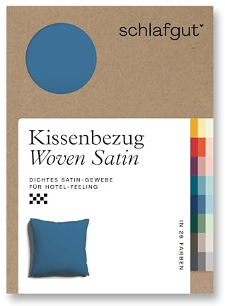 schlafgut Woven Satin Kissenbezug 80x80 cm Blue Mid Uni in Premium Hotelqualität, Kopfkissenbezug einzeln mit 100% weicher Baumwolle | Kopfkissenbezug, Kissenhülle, Blau, Satin, 100% Baumwolle, Hotelqualität, bügelfrei, OEKO-TEX