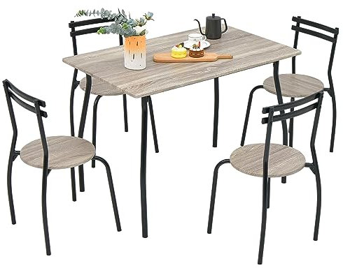 RELAX4LIFE Esstisch mit 4 Stühlen Set, Essgruppe 5-teilig, Esszimmergruppe mit Metallrahmen, Sitzgruppe für 4 Personen, Esszimmergruppe für Esszimmer Küche Wohnzimmer