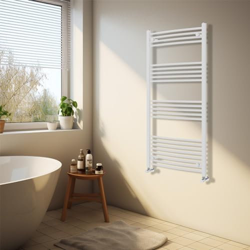 NRG White Heated Towel Rail Curved Designer Bathroom Radiator - 1400×600mm