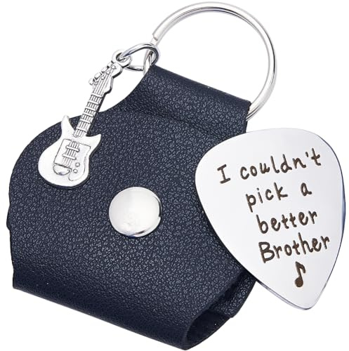 craspire Gitarrenplektrenhalter „I Couldn't Pick A Better Brother“-Schlüsselanhänger, Edelstahl, Schwarze Gravur, Gitarrenplektren, Schmuck, Geschenk, Ledergeschenke Mit Gitarrenmotiv