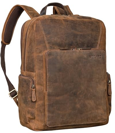 STILORD Werner Moderner Leder-Rucksack mit vielen Fächern | Business-Rucksack mit Laptop-Fach 15-17 Zoll Groß | Echt-Leder Tagesrucksack für Damen und Herren Farbe:Calais - braun