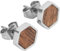 Kerbholz Hexa Earring – Filigraner Ohrstecker aus Walnussholz, Sechseckiges Holzelement, Shiny Silver, Leicht & Langlebig