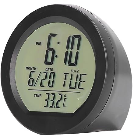 Risegun Auto Uhr Thermometer, Auto Armaturenbrett Uhr Solarbetrieben Automatisches Mini-Auto-Digitalthermometer, Temperatur- und Luftfeuchtigkeitsmonitor mit Digitaluhr