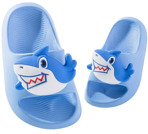 DRECAGE Ciabatte da Spiaggia e Piscina Bambine e Ragazze Pantofole da Bagno Bambini e Ragazzi Antiscivolo Scarpe da Doccia Estive Sandali Squalo Blu 33 EU