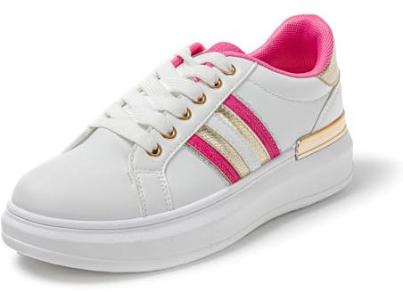 JOMIX Sneakers Donna Casual Scarpe Eleganti Sportive Comode da Ginnastica Scarpe Traspirante Leggere da Camminata Fitness Palestra SD9811 Bianco Fuxia 37