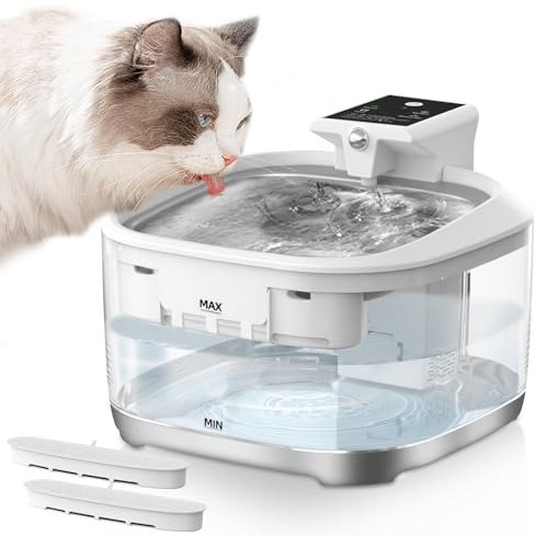 Spofan Fuente para Gatos Sin Cable, 4 L Fuente Agua a Pilas con Batería Recargable 5000mAh, Sensor de Movimiento, Bebedero Gatos Automático con Bandeja de Acero Inoxidable, Bomba Silenciosa, 2 Filtros
