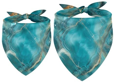 Hundehalstuch, Dreieckstuch für kleine, mittelgroße und große Hunde und Katzen, Dreieckstuch, blaugrün, türkis, 2 Stück