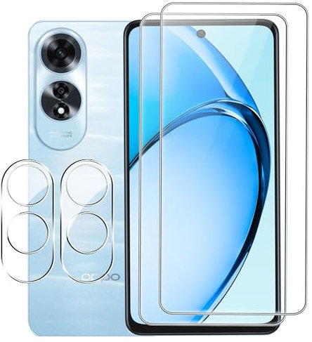 FDHYFGDY [2+2 Piezas Protector Pantalla para OPPO A60 4G, 2 Piezas Cristal Templado + 2 Piezas de protección de cámara, HD Vidrio Protector,dureza 9H