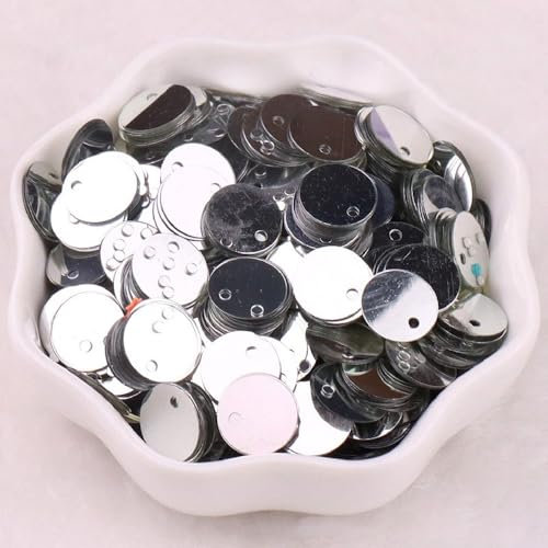 Whakano Runde Pailletten 10mm,Pailletten zum Basteln,Pailletten mit Loch,Handwerk Pailletten Spangles,PVC-Paillettenflocken,ür DIY Herstellung,Kleidung,Basteln,Nähen,Schmuck Dekor,Ca.560 Stück,Silber