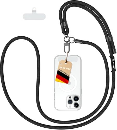 AMAYO - Handykette Universal zum Umhängen, Schlüsselband, Einstellbar, Kette Strap, Handy-Gurt, Umhängenband, Kordel, Lanyard, Handyband, Perlen, kompatibel mit jedem Handy, Smartphone Hülle (Schwarz)