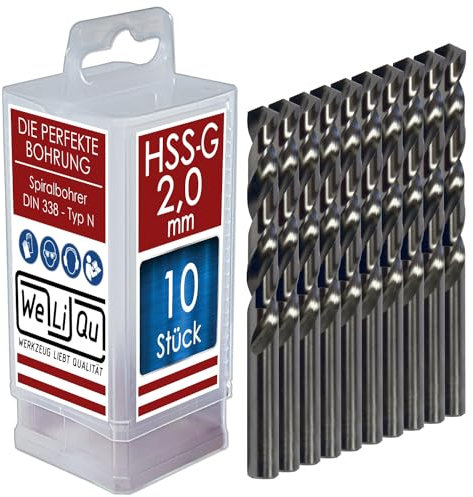 WELIQU 10 Stück HSS-G Spiralbohrer Ø 2,0 mm, geschliffene, selbstzentrierende Präzisionsbohrer für die Metallbearbeitung