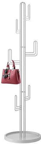CYPOSLDN Kreativer Kaktus-Garderobenständer Mit Haken, Freistehende Premium-Garderobe Für Flur, Schlafzimmer, Büro, Moderne Bodenstehende Garderobe Aus Metall Für Kleidung, Hüte Und Taschen,White