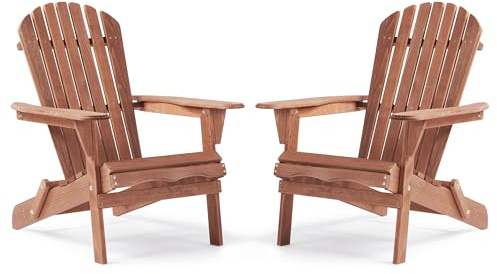 Juego de 2 sillas plegables de madera Adirondack, respaldo premontado, sillas de salón de madera para patio, jardín, césped, terraza, piscina, playa, chimenea