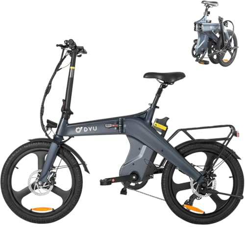 DYU Vélo Électrique, 20 Pouces Vélo Électrique Pliable avec Pédalage Assistance, Intelligent Ebike avec 36V 10Ah Batterie Amovible, Capteur de Couple Central, 7 Vitesses, Porte-Bagages Arrière