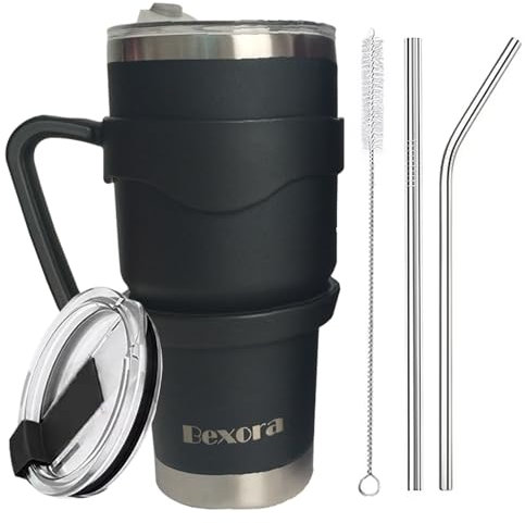BEXORA 30oz Tumbler with Straw and Lid, Travel Mug- Double Wall Vacuum Stainless Steel Insulated Water Bottle for Drinking Hot or Iced Coffee Drink-Insulated Coffee Cup (Black)