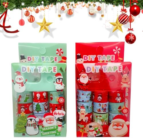 Set di 24 rotoli di nastro Washi natalizio, mini nastro Washi natalizio invernale, nastro adesivo per confezioni regalo, 3 m, per fai da te, album di ritagli