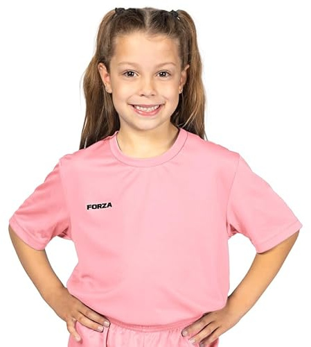FORZA Fotbollströja för barn | unisex barn kortärmad fotbollströja [9 färger], Rosa, 7-8 Years