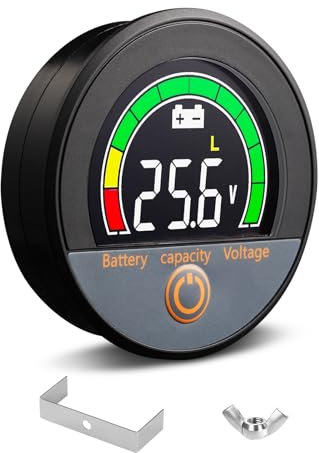CoolschMax 12V 24V 48V 60V 84V Waterproof IP67 Battery Capacity Voltage Meter with Backlight LCD and Low-voltage Alarm for Lithium, Lithium Iron, Lead Acid Batteries in Golf Cart, Car, Motorcycle