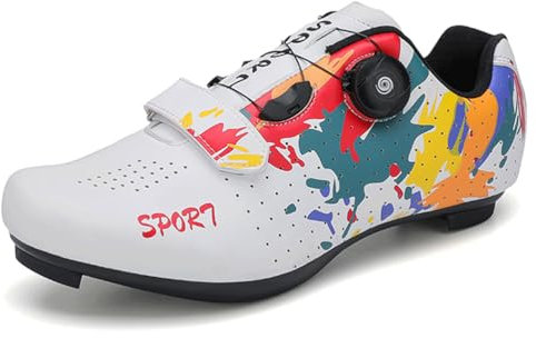 KONJACLY Chaussures De Cyclisme Unisexes Clip D'Intérieur en Vélo De Route Équitation Chaussures De Vélo De Course avec Cales Delta pour Hommes Femmes Intérieur Extérieur Vélo Pédale,Blanc,46 EU