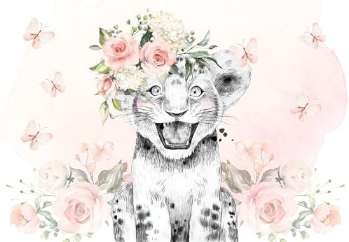 Papier peint panoramique Enfants - Lion Fleurs - Largeur 260 cm x Hauteur 180 cm