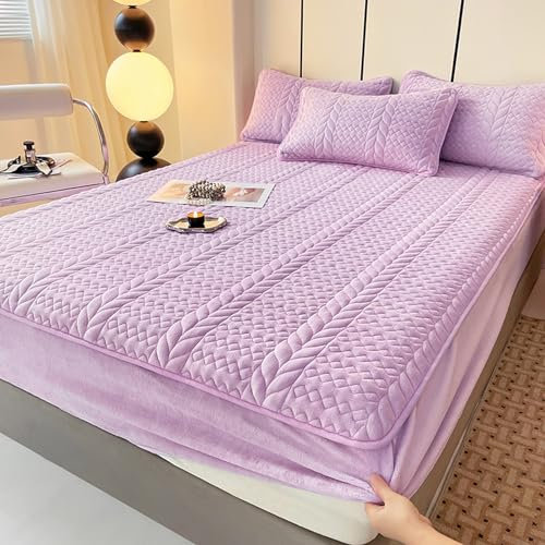 HAIBA Flanell Spannbettlaken 150 x 200 Lila bis 30cm mit 2 Kissenbezügen