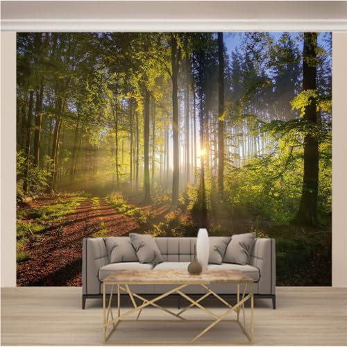 Papier Peint Panoramique Trompe l'oeil 3d Chambre Adulte Enfants Art Papier Peint Intissé Mural Moderne Toison Salon Chambre à Coucherr Salle L 200cm x 140cm (Largeur x Hauteur) Paysage de Forêt