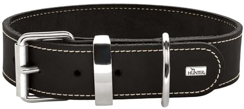 HUNTER Hundehalsband Aalborg Special, Farbe: schwarz, stark gefettetes Leder, robust & strapazierfähig, kontrastierende Ziernähte, ideal für Hundesport, Made in Germany, Größe: 75