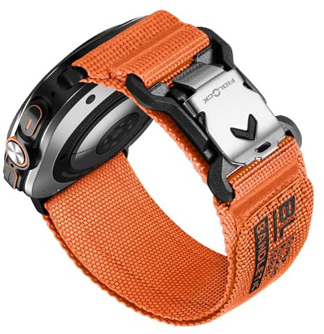 Bandletic Kompatibel avec Bracelet Samsung Galaxy Watch Ultra 47mm avec Boucle V-Buckle magnétique Fidlock, Nylon Doux Sport Remplacement Bande pour Galaxy Watch Ultra 47mm pour Femmes Hommes, Orange