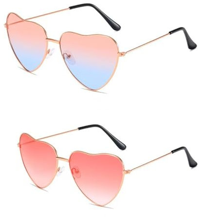TINA.WIN 2 Pack Rosa Herz Sonnenbrille Herzbrille Retro Party Brillen 60er 70er 80er 90er Party Hippie Chic, Kleid Accessoires