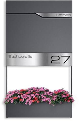 Metzler Briefkasten Eisenglimmer DB703 mit Blumenkasten, Zeitungsfach und Hausnummer – Wandbriefkasten personalisiert Laser Gravur – Postkasten mit Namensschild wasserdicht & rostfrei | Siebert Frame