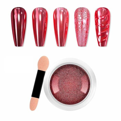 Chrome Nail Powder, Red Mirror Holographic Glitter Metallic Chrome Powder Reflective Glossy Nail Pigment Manicure for Nail Art DIY Decoration (07)