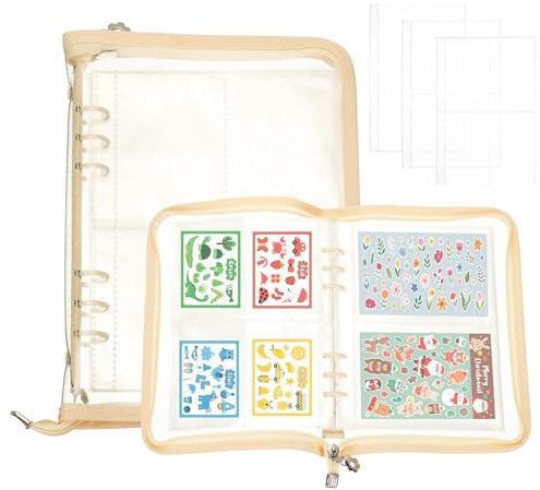 PATIKIL Sticker Organizer Binder, Reusable A5 Sticker Album Collecting Book Glitter Cover Zipper Binder with 180 Pocket, Wheat Color