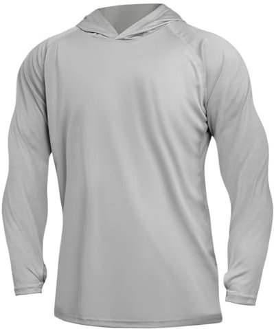 DiULi Hombres Sudadera de Protección Solar UPF 50+, 1 Pieza Rashguard de Manga Larga, Transpirable, Ropa con Capucha y protección UV, Camisetas Rash Guard para Exteriores para Hombre (Gris Claro-XL)
