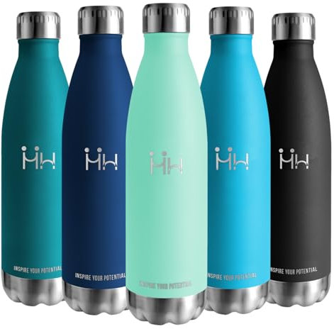Gourde, 500 ml Sans BPA, Gourde inox, 18/8 Acier Inoxydable, Bouteille Isotherme, Isolation Sous Vide à Double Paroi, Gourde Acier Inoxydable pour École, Voyage, Randonnée Bouteille - BleuVert