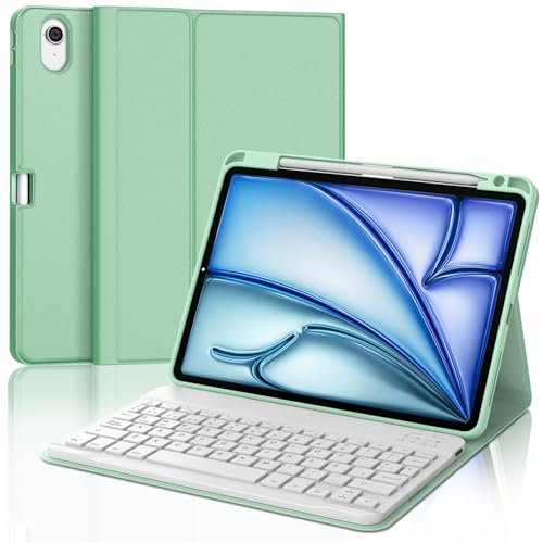IVEOPPE Funda Teclado iPad Air 11 (M2 2024/M3 2025), Cover con Teclado Español Ñ Bluetooth Magnética Desmontable para iPad Air M2 2024/M3 2025 11 Pulgadas, Verde Hierba
