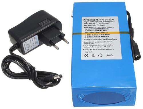 LXBche Batterie per Bicicletta da 12 V 20000 mAh, batterie al Litio per Bicicletta da 12 V 20Ah per telecamere a Circuito Chiuso, luci a LED e Altro, con Caricabatterie [Classe energetica A]