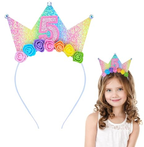 Dmnnlp 3rd Birthday Headband for Girls - Sparkle Princess Crown Hairband, Kids Party Decorations, Rainbow Flower Crown Gift for 3 Year Old