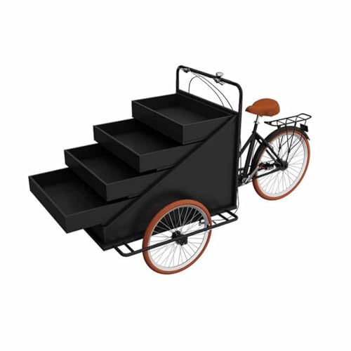 Dalumian Mobiler Dreirad-Lastenwagen, Dreirad-Verkaufswagen, tragbarer Marktstandwagen, 4-lagiges Präsentationsregal, tragbarer Imbisswagen, Imbiss-Verkaufskiosk für Marktstraßen(Black)
