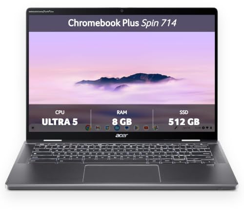 Acer Chromebook Plus Spin 714 | Chromebook | Core Ultra 5 | 8GB/512GB | 14 WUXGA IPS Touch 60Hz | Core Ultra 5 115U | 8GB RAM | 512GB SSD | ChromeOS | Stylus included