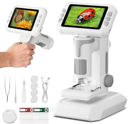 HEWEIMEI 1600X Microscope for Kids, 1080P 4.0 Digital Screen Kids Microscopes with Slides Kit, Educational Science Kit Toys for Christmas Birthday Gifts for 3-14 Year Old Children Students