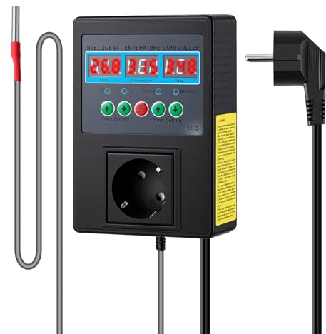 Temperaturregler, Digitaler Temperaturregler mit Fühler Smart Thermostat Steckdose Heiz- und Kühlmodus Temperature Controller für Aquakultur Inkubatoren Gewächshäuser Terrarien (-20℃-120℃)