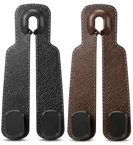 Quesuc 4 Piezas Ganchos Dobles Para Asiento De Coche Car Gadgets Ganchos De Cuero Para Colgar Carteras Y Bolsos, Como Gancho Para Reposacabezas O Bolso De Mano Negro, Marrón