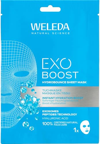 WELEDA Bio Exo Boost Hydrobounce Tuchmaske – Naturkosmetik Feuchtigkeit Gesichtsmaske mit Hyaluronsäure & EXOSOMES PEPTIDES TECHNOLOGY für Feuchtigkeitsboost & strahlenden Glow (vegan, 20ml)