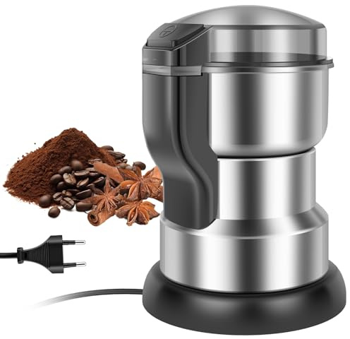 Guniata Kaffeemühle Elektrisch 300W, Gewürzmühle mit 4 Edelstahlklingen und Transparenter Deckel, Ein-Knopf-Bedienung, Tragbare Kaffeemühle für Kaffeebohnen, Nüsse, Getreide & Gewürze